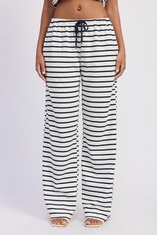 Striped Pants With Elastic Waist Band