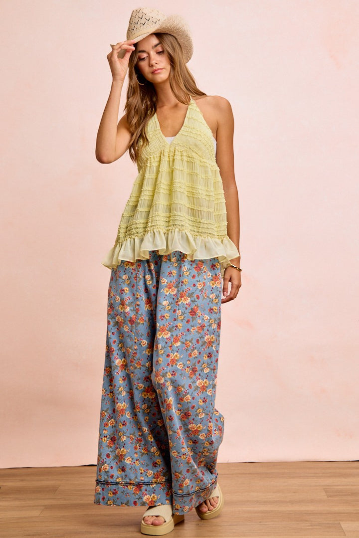 Bibi Floral Printed Drawstring Wide Pants