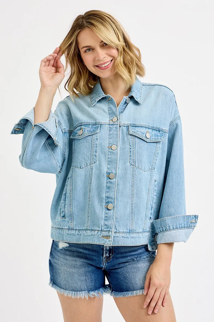 Light Risen Washed Dropped Shoulder Denim Jacket