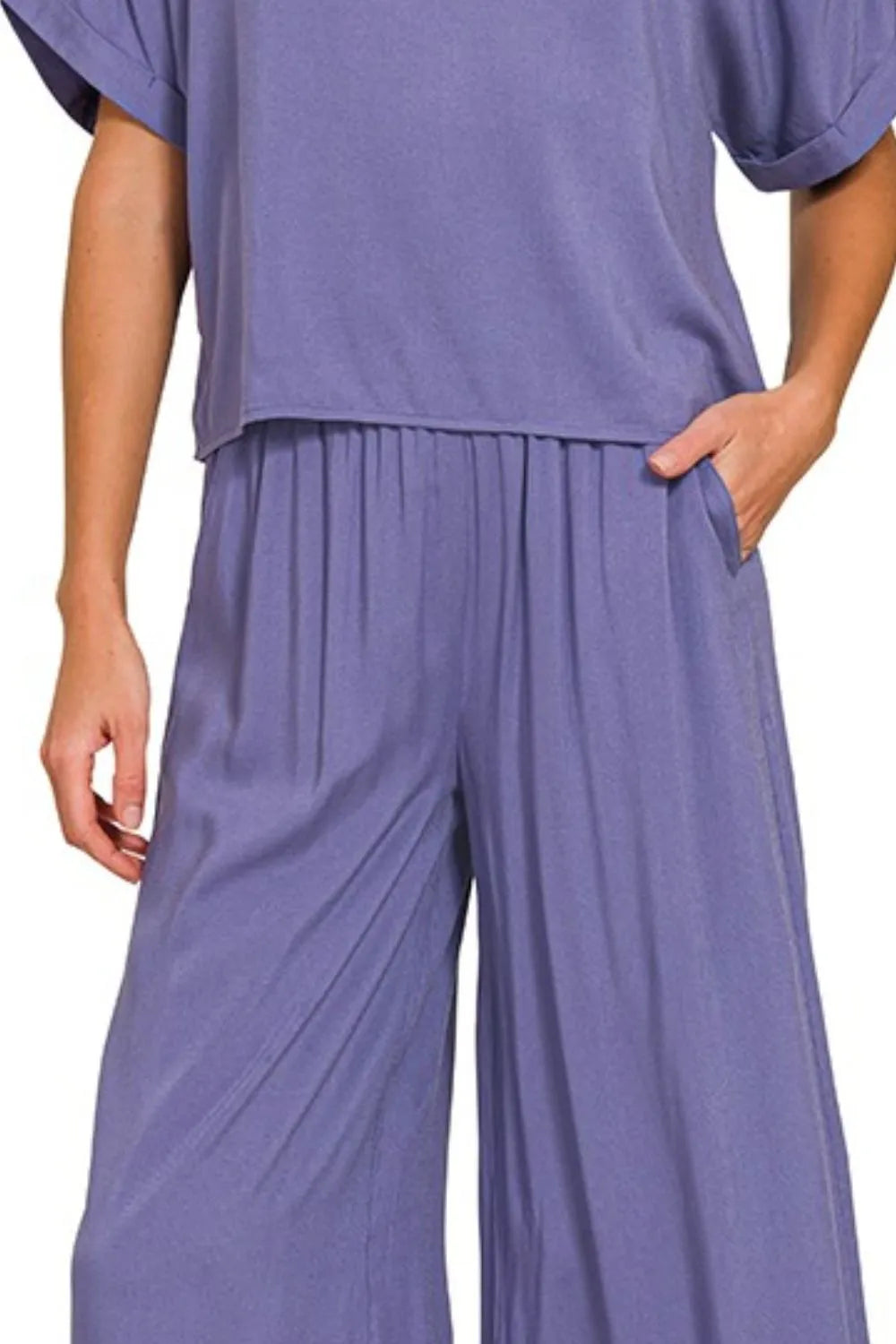 Marlin Zenana Round Neck T Shirt And Wide Leg Pants Set 1