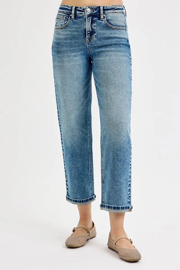 Medium Risen Full Size High Rise Crop Boyfriend Jeans Plus Size