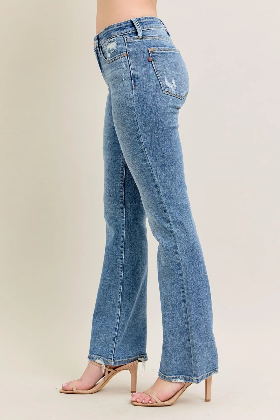 Md Judy Blue Full Size Mid Rise Wash Destroy Hem Bootcut Jeans Plus Size