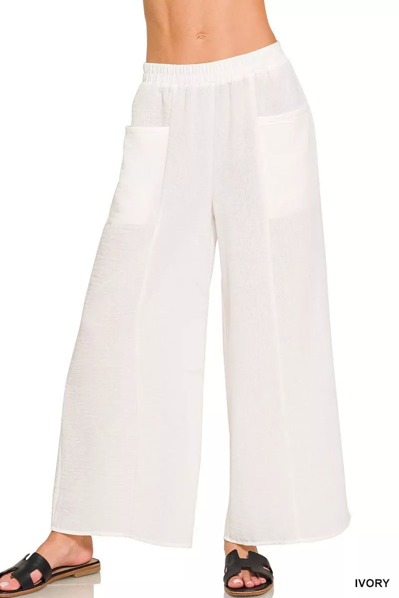 Ivory Zenana Woven Airflow Elastic Waistband Pants 7