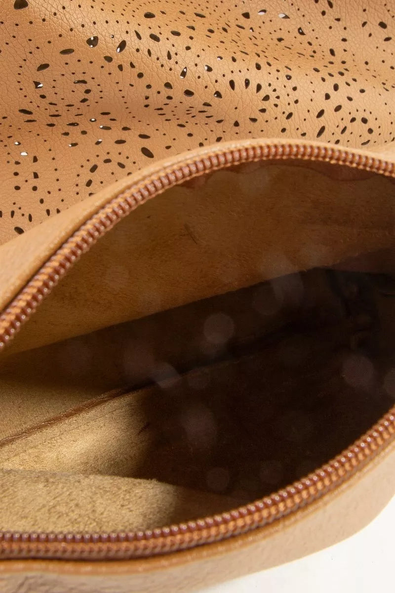 Fame Intricate Cutout Motif Leather Shoulder Bag