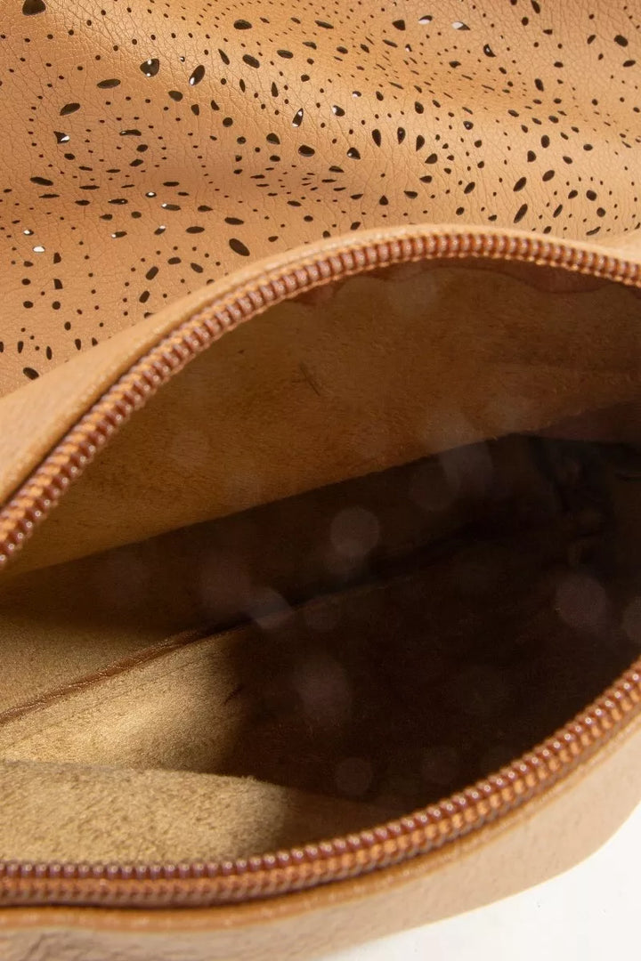 Fame Intricate Cutout Motif Leather Shoulder Bag