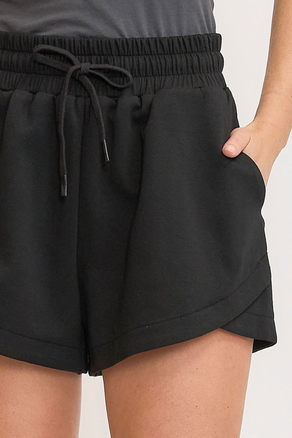 Black Umgee Full Size Drawstring Sweatshorts With Pockets Plus Size
