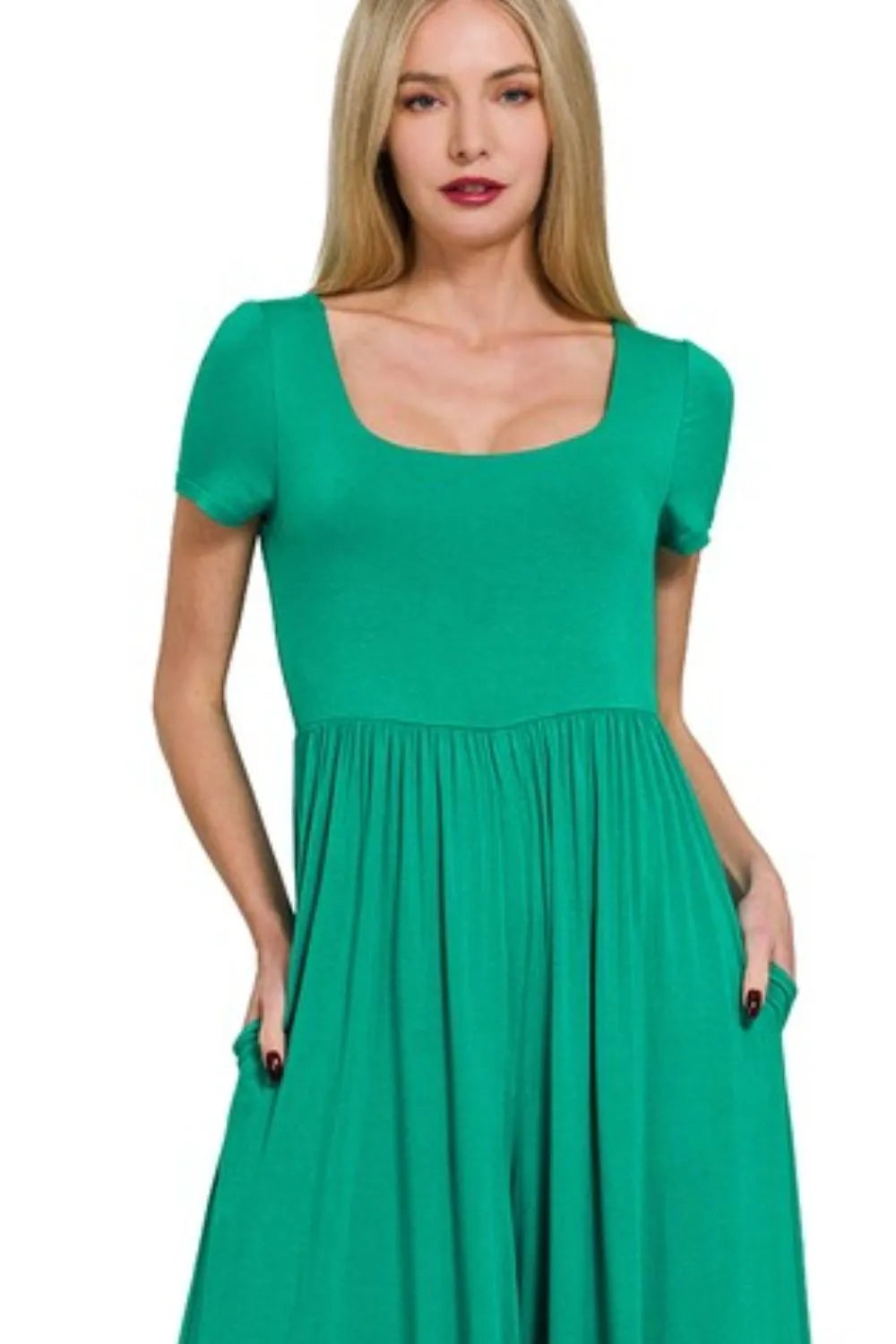 K Green Zenana Double Layered Short Sleeve Jumpsuits 1
