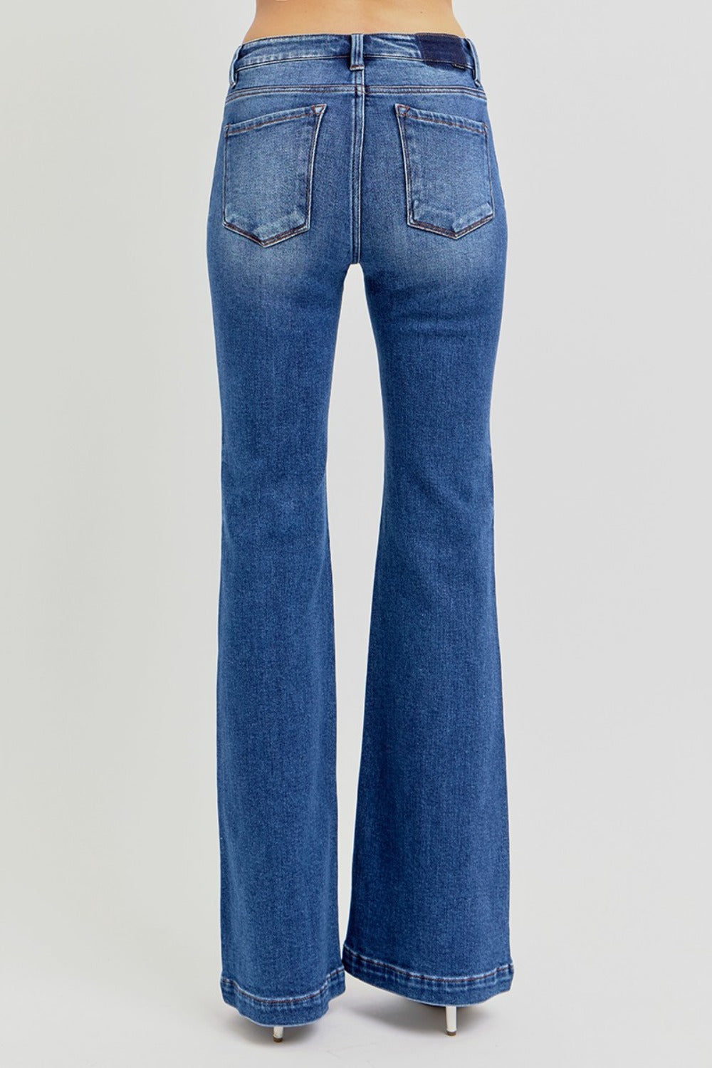 Dark Risen Full Size Low Rise Flare Jeans With Pockets