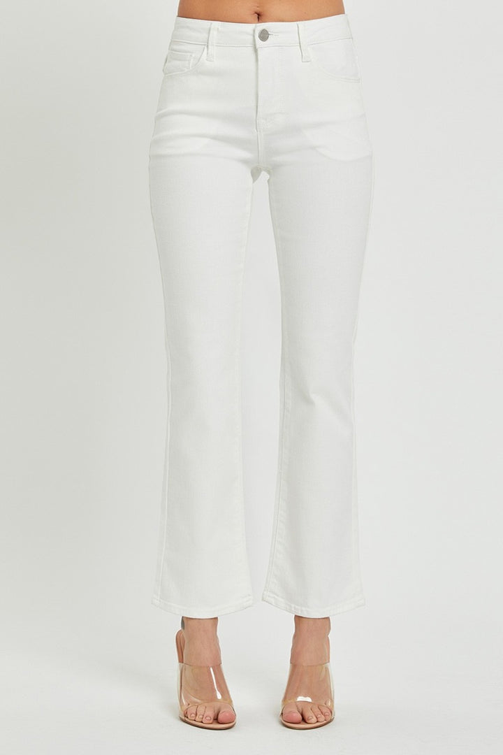 White Risen Full Size Mid Rise Bootcut Jeans With Pockets