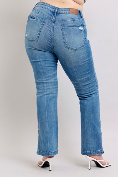 Medium Judy Blue Hw Tummy Control Vintage Wash Side Slit Slim Boot Jeans