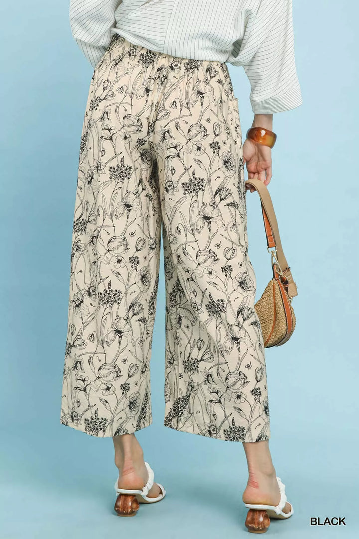 Black Umgee Two Tone Floral Print Pants