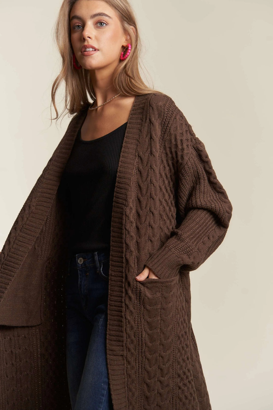 Brown Adora Cable Knit Sweater Cardigan 1