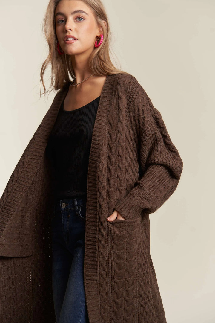 Brown Adora Cable Knit Sweater Cardigan 1