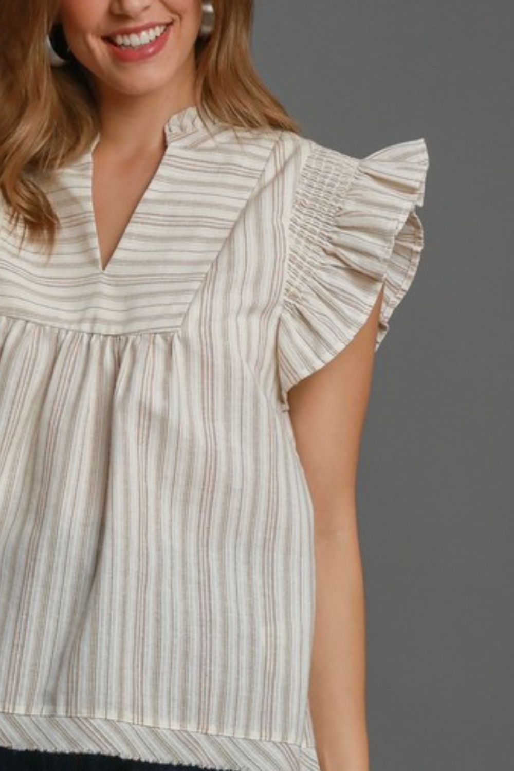 Dust Storm Umgee Full Size Striped Babydoll Top Plus Size