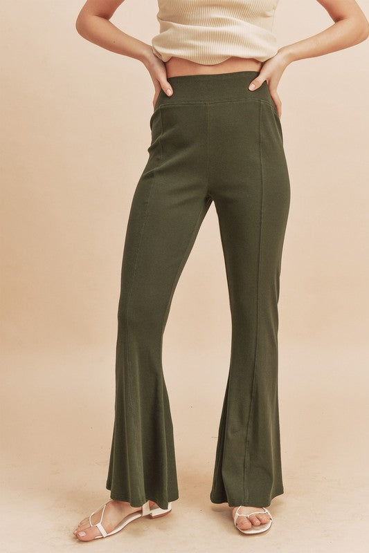 Army Green Aemi Co High Waist Flare Pants 1
