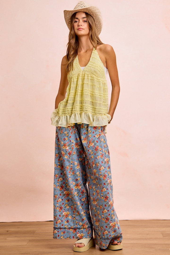 Bibi Floral Printed Drawstring Wide Pants