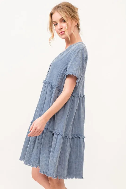 And The Why Washed Frayed Detail Tiered Dress 1
