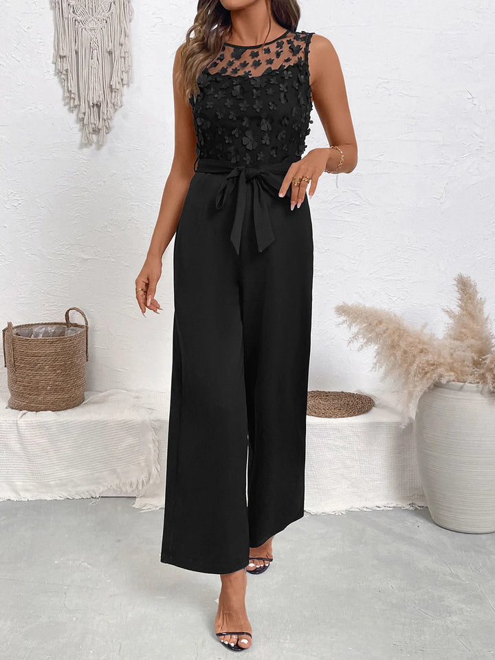 Black Flower Sleeveless Wide Leg Jumpsuit