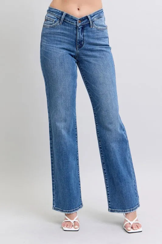 Dk Judy Blue Full Size High Waist V Front Vintage Wash Straight Jeans Plus Size
