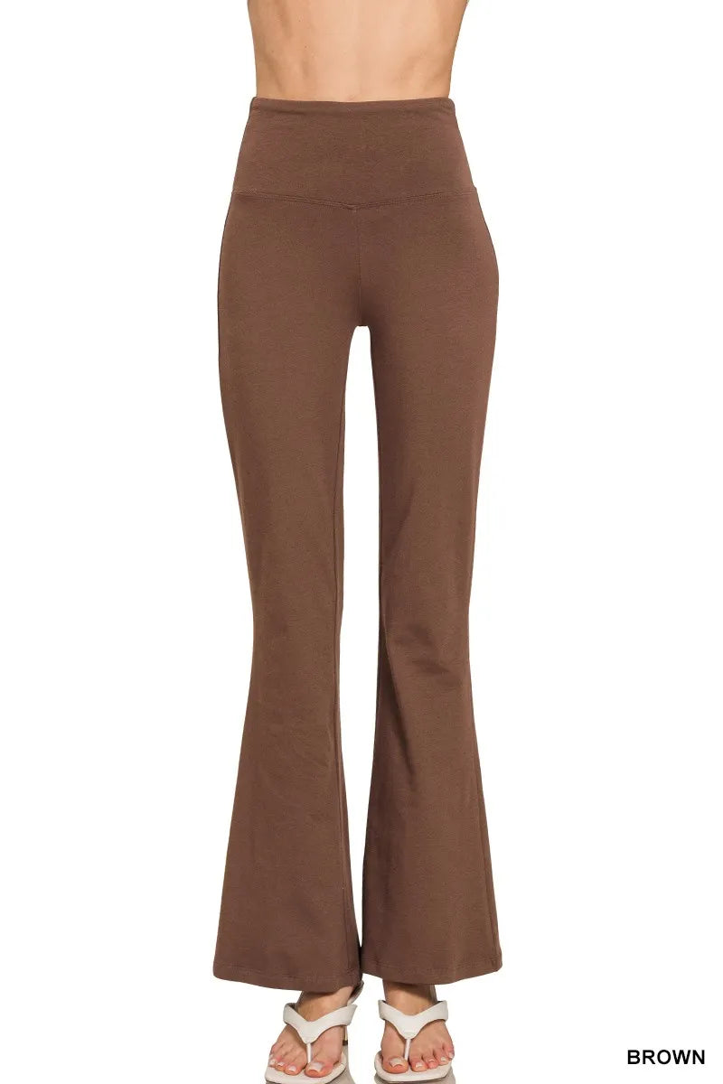 Brown Zenana Wide Waistband Yoga Flare Pants 1