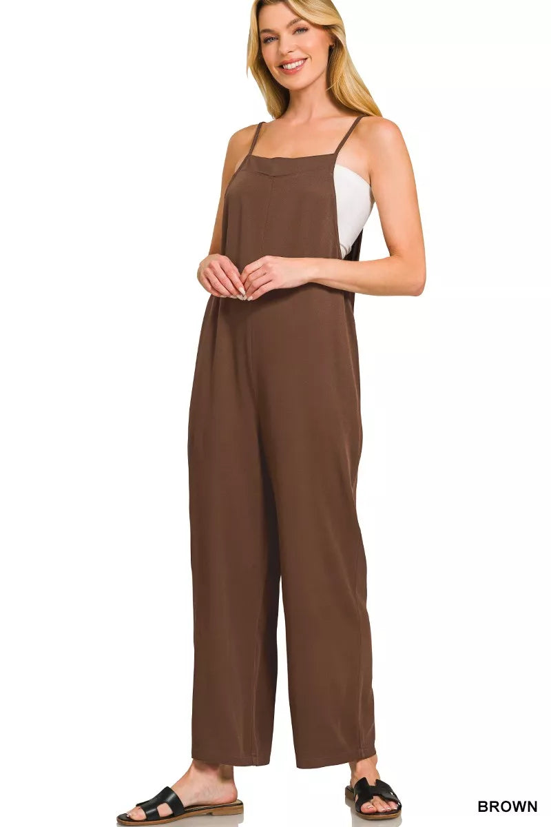 Brown Zenana Rayon Woven Wide Leg Jumpsuit 1