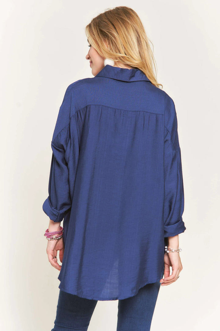 Navy Adora Button Down Linen Shirt