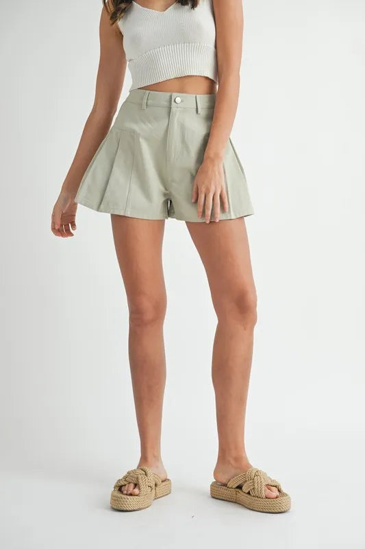 Sage Mable Pleated High Waist Twill Shorts