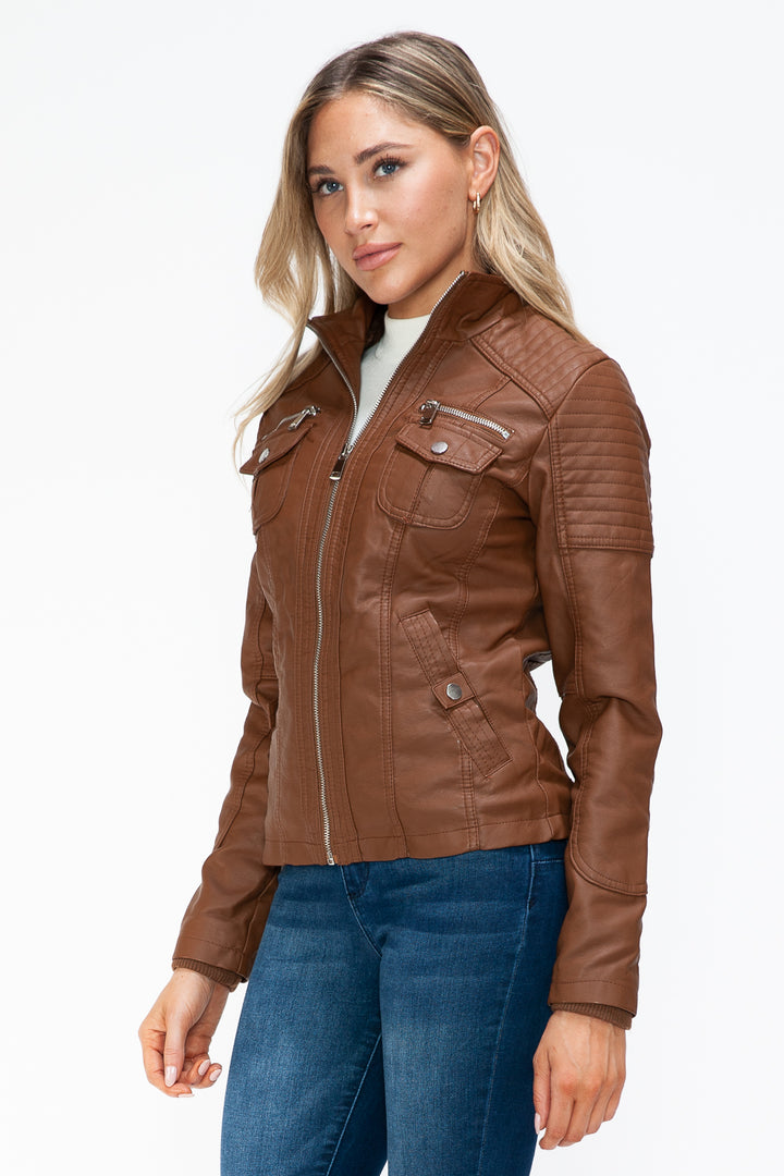 Ymi Removable Faux Layered Multi Pocket Jacket With Fuzzy Hood 2