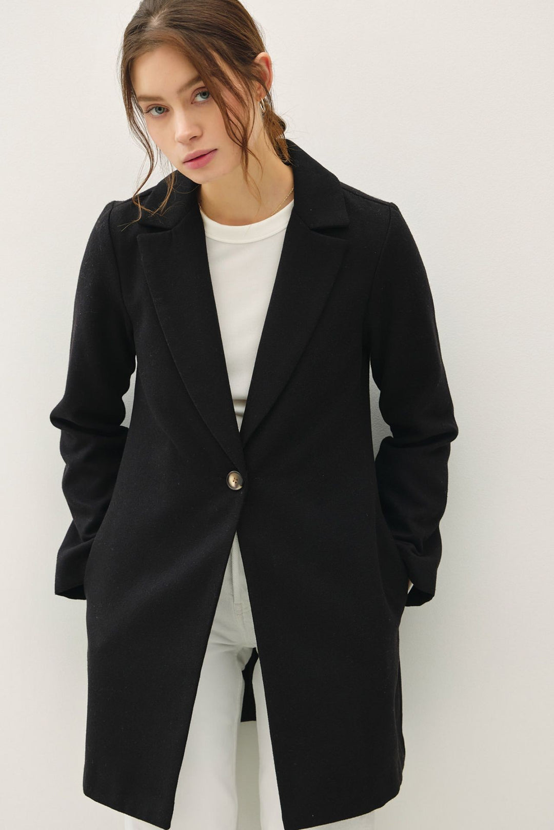 Black Be Cool Single Button Long Sleeve Coat With Pockets