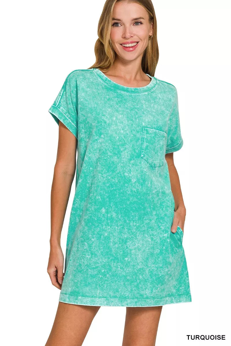 Turquoise Zenana Premium Cotton Washed T Shirt Dress 4
