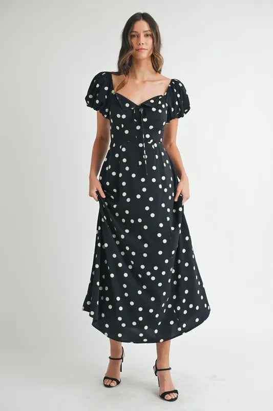 Black Mable Polka Dot Puff Sleeve Midi Dress 1