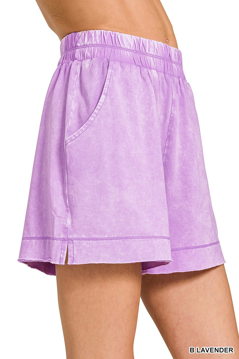 Zenana Acid Washed Oversized Top Shorts Set 1