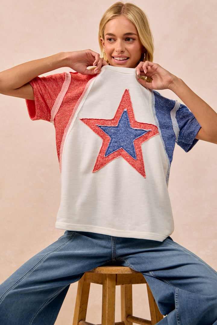 Bibi Contrast French Terry Cut Edge Detail Fourth Of July Theme T Shirt
