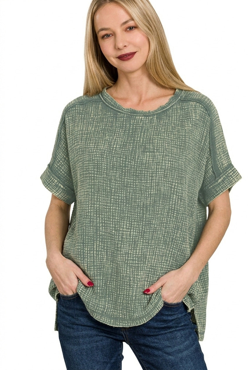 Ash Jade Zenana Acid Washed Double Gauze Round Neck Tee