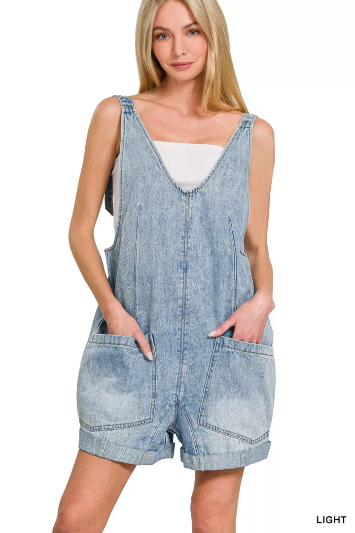 Light Zenana Denim Short Overalls With Pockets