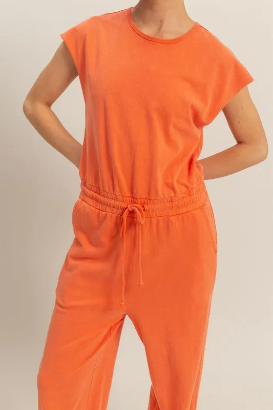 Hyfve Back Keyhole Round Neck Cap Sleeve Drawstring Jumpsuit 1