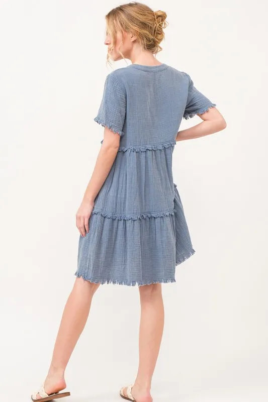 And The Why Washed Frayed Detail Tiered Dress 1