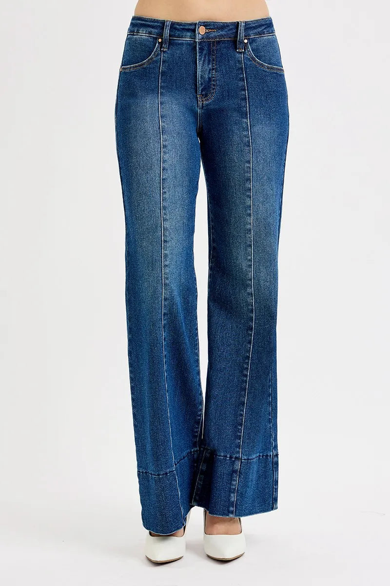 Dark Risen Full Size Tummy Control Mid Rise Ankle Wide Flare Jeans Plus Size
