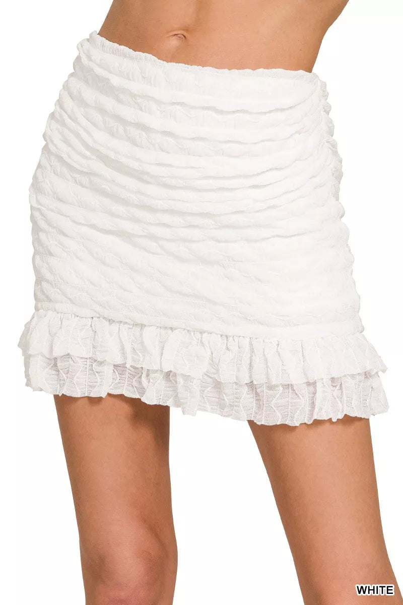 Zenana Ruched Mini Skirt With Built In Shorts 1
