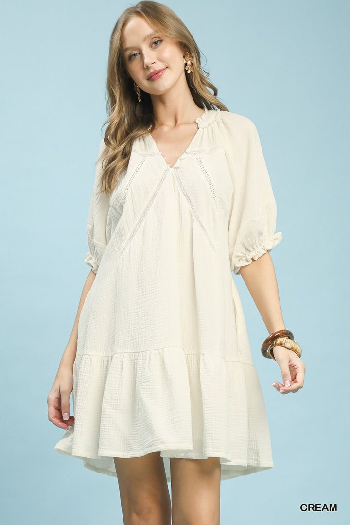 Cream Umgee Cotton Gauze Mini Dress