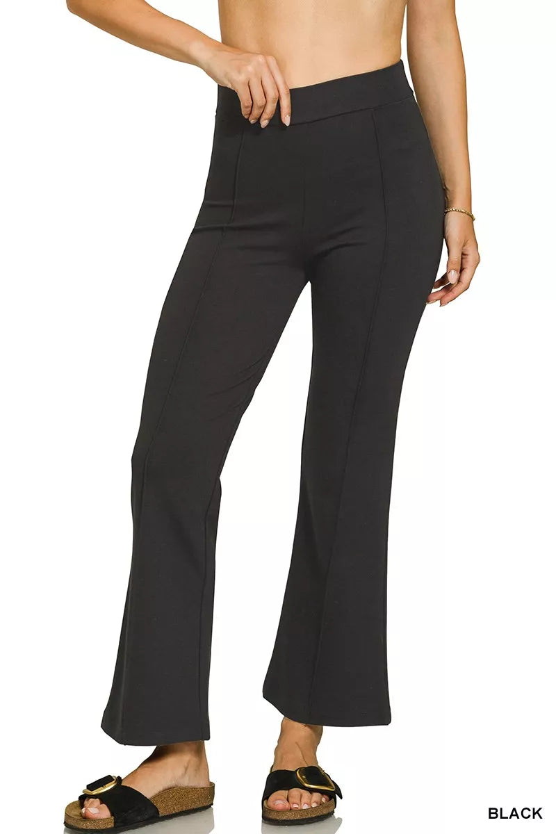 Black Zenana Heavy Ponte Elastic Waistband Pintuck Pants 2