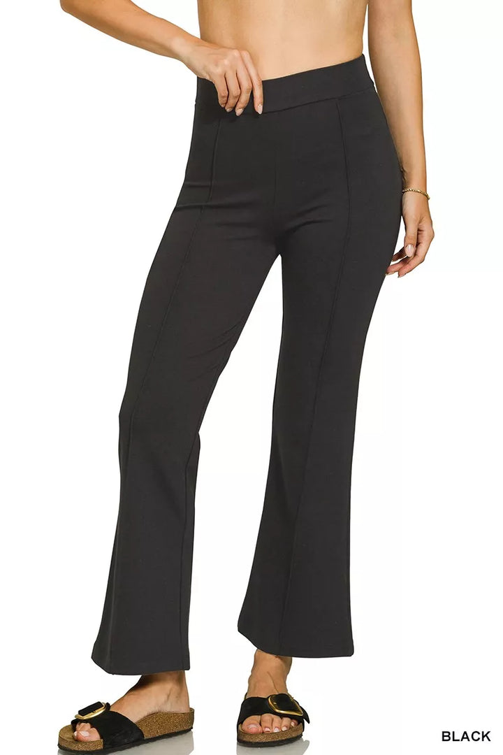 Black Zenana Heavy Ponte Elastic Waistband Pintuck Pants 2