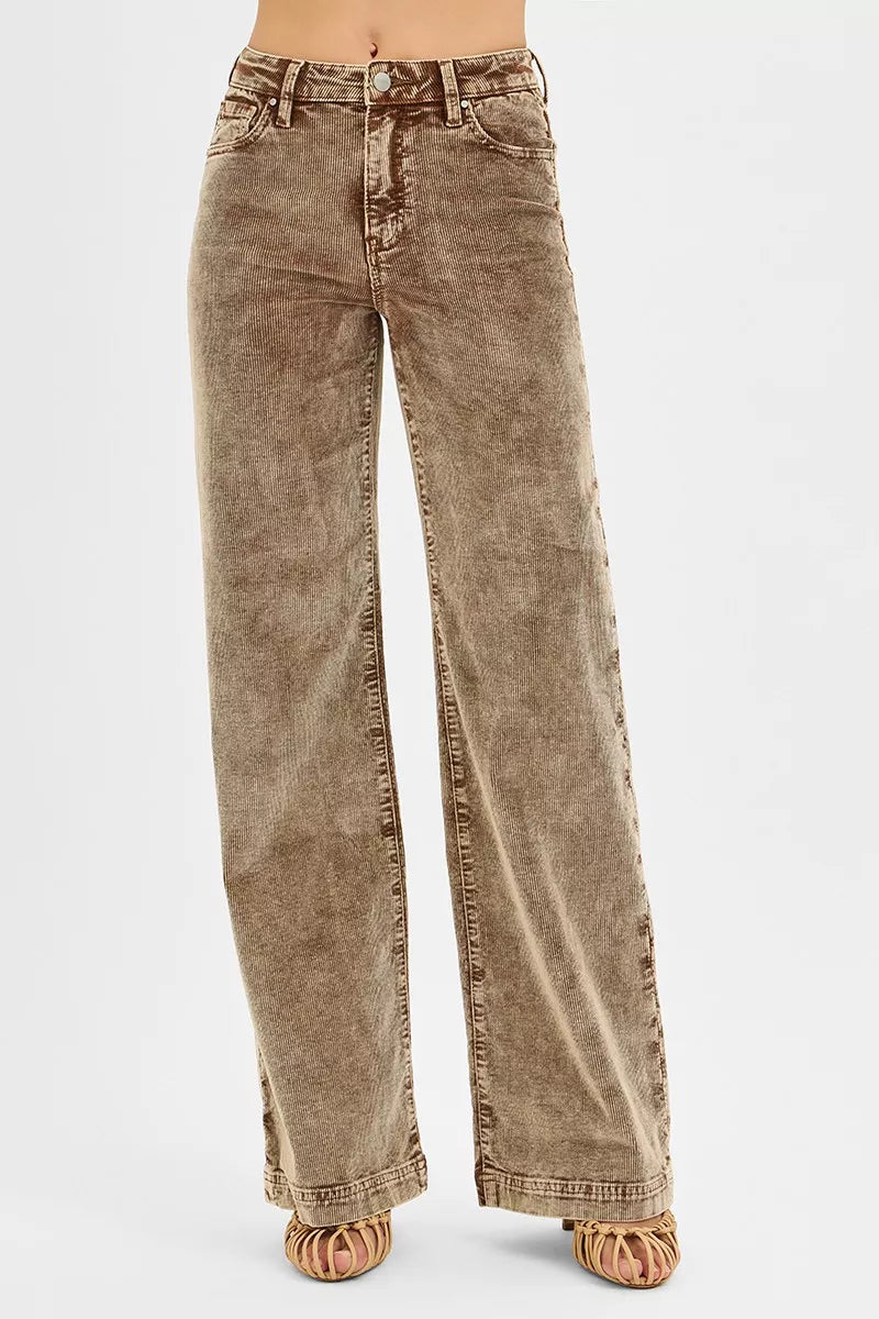 Mocha Risen High Rise Wide Leg Corduroy Jeans