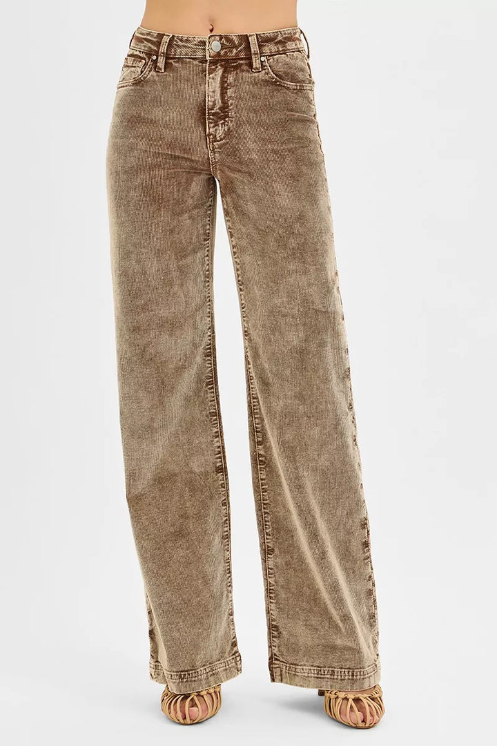 Mocha Risen High Rise Wide Leg Corduroy Jeans