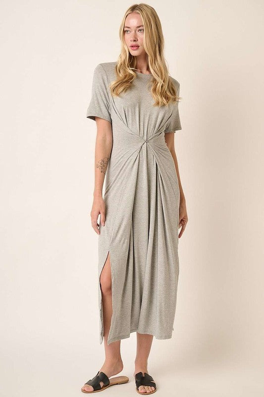 Heather Grey Mittoshop Side Slit Round Neck Short Sleeve Dress