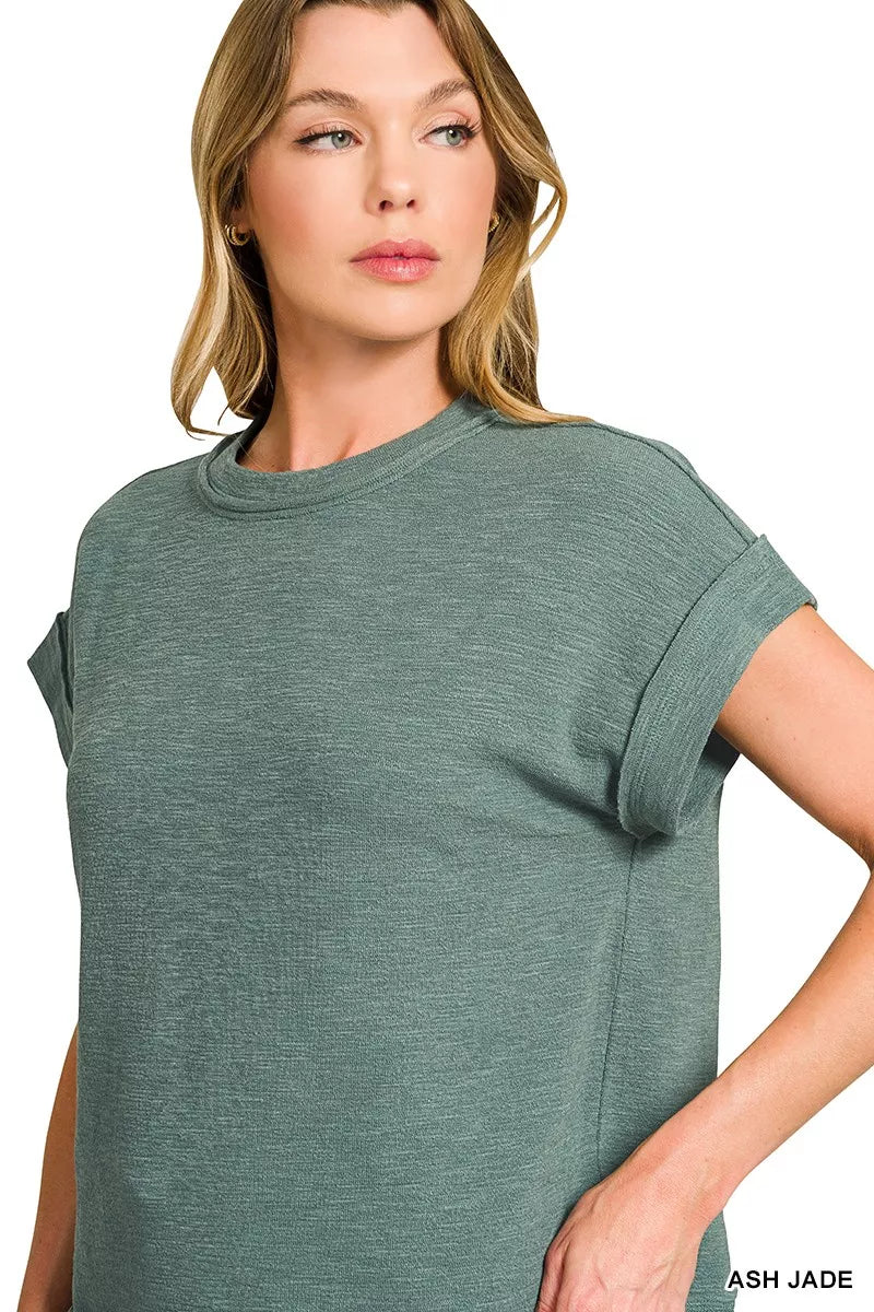 Zenana Cotton Slub Short Sleeve Tee And Pants Set 4