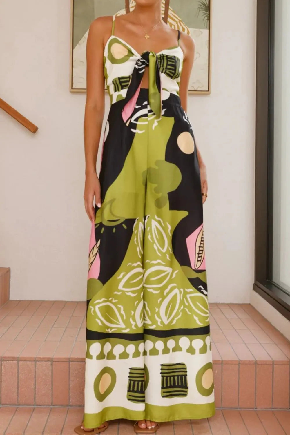 Fruit Green Printed Sweetheart Neck Jumpsuit