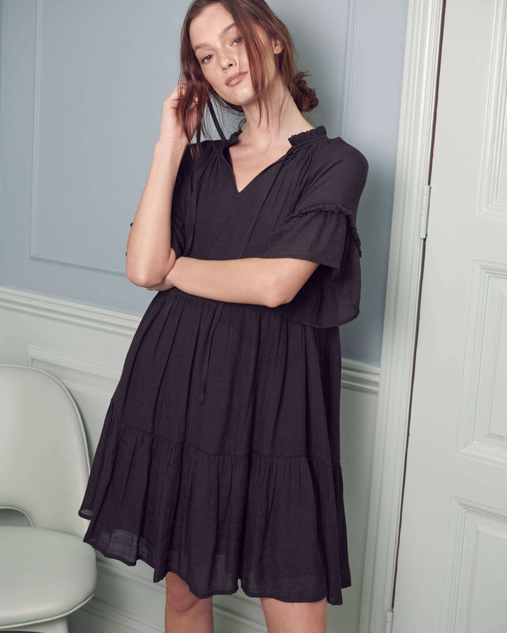 Ruffled Neck Tiered Mini Dress Jbj1054A