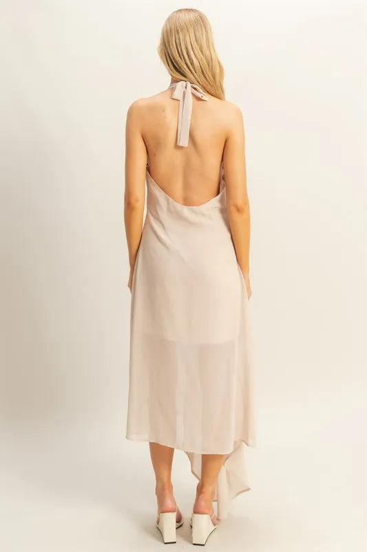 Champagne Hyfve Chiffon Halter Asymmetrical Hem Dress 1