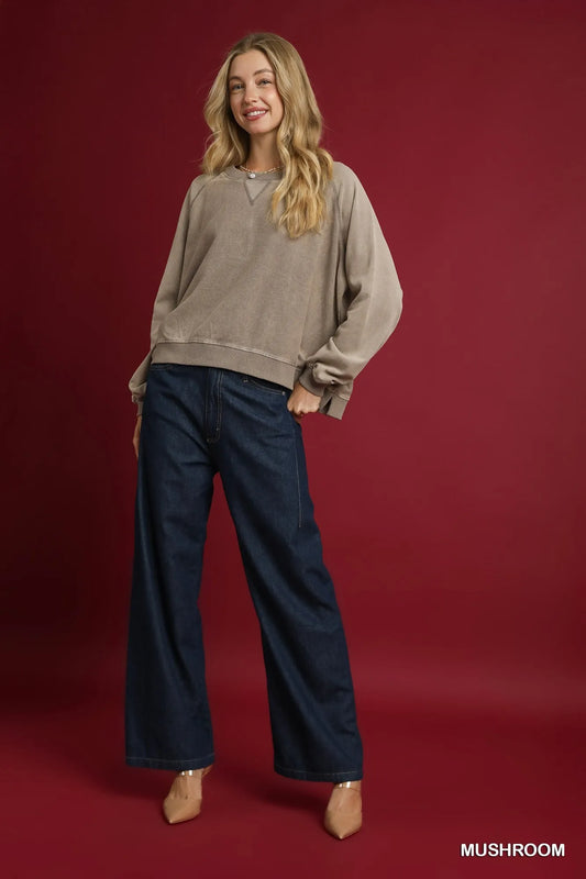 Mushroom Umgee Mineral Wash French Terry Sweatshirt